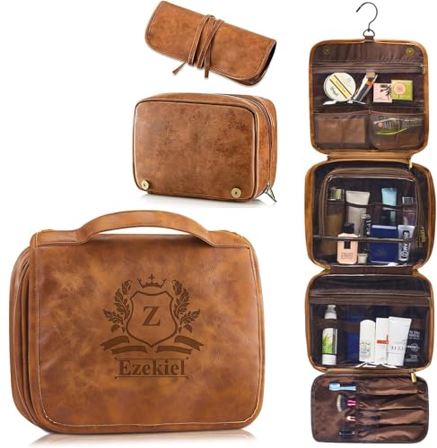 Sac d'organisateur de voyage personnalisé pour homme, trousse de toilette suspendue en cuir
