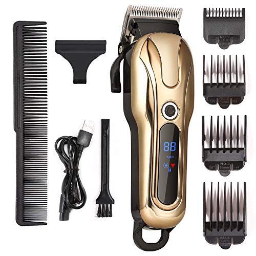 Sunoiy Hair Clippers for Men, Professional Hair Trimmer Cordless Haircut Beard Trimmer Hair Cutting & Grooming Kit with LED Display and 4 Guide Combs for Men and Family Pets, Rechargeable Battery