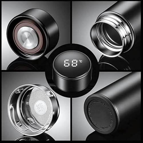 Image of Smart Water Bottle with Temperature Display, Stainless Steel, Hot & Cold, Leakproof (Black 1)