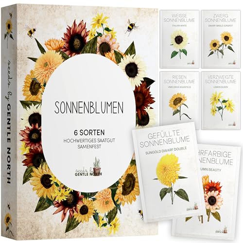 Sonnenblumen Samen Set - 6 Sorten in Samentütchen für die eigene Anzucht - Sonnen Blumen Samen ideal für Gartenliebhaber - Samenfestes Saatgut frei von Chemie