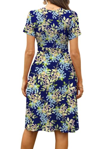 Image of WEACZZY Women's Summer Short Sleeve Casual Dresses V-Neck Floral Party Dress with Pockets