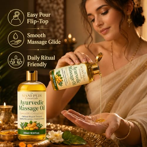 Image of TMPE Ayurvedic Massage Oil Enriched with Clove, Almond & Lemongrass Oils | 6+ Ancient Herbs Aromatherapy | Soothes Joint, Relieves Muscle Soreness - 300ml