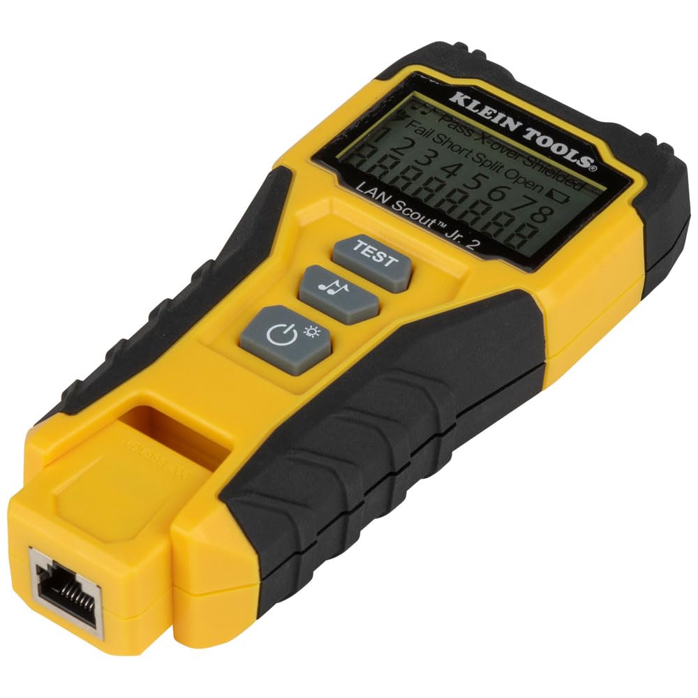 Klein Tools VDV526‑200E | V LAN Scout Jr. 2 Kabeltester | Für Cat 3–7 Netzwerkkabel | RJ45 Test & Toner | LCD mit Hintergrundbeleuchtung | Remote & Batterien inkl | Kompaktes robustes Design