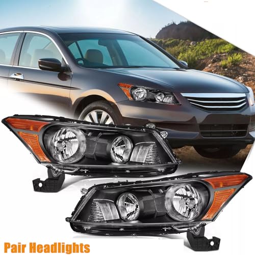 Headlights for 08-12 Honda Accord Headlight Assembly for 2008 2009 2010 2011 2012 Honda Accord 4-Door Sedan Headlamp Replacement Driver and Passenger Side, Black Housing Amber Corner by APSVE - Image 9