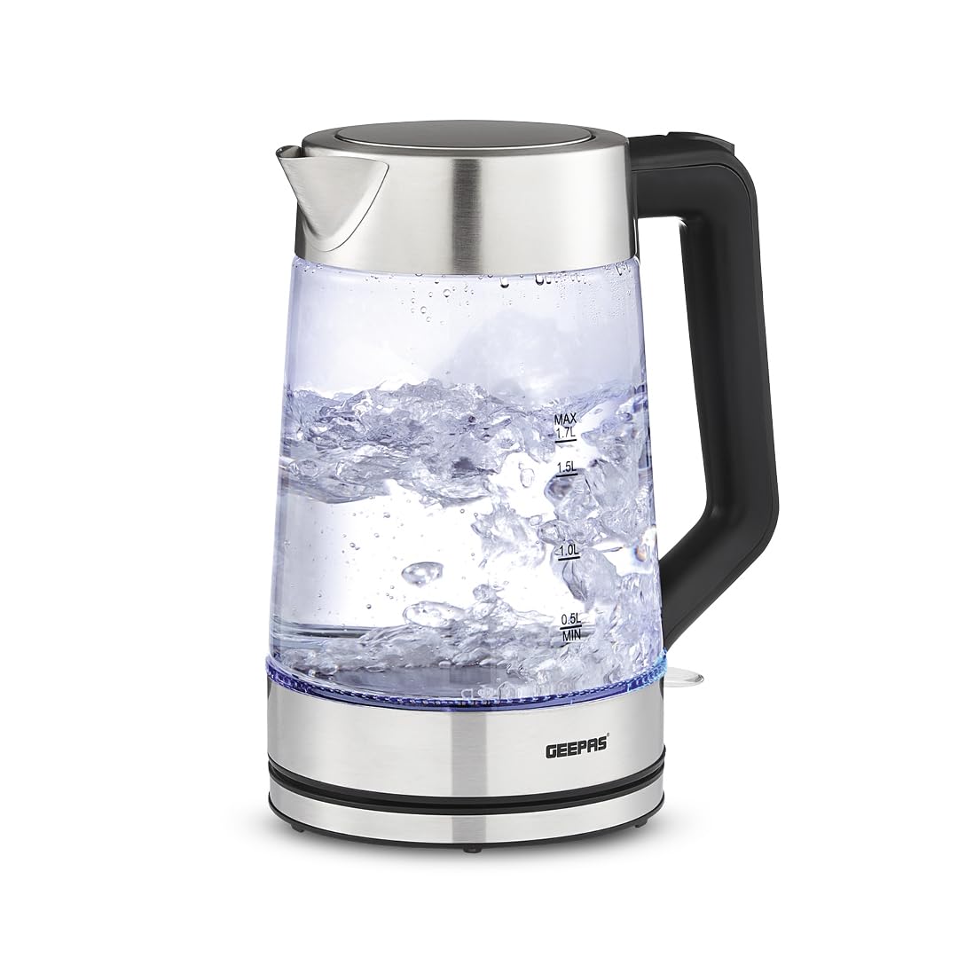Geepas Unisex White 3000W Cordless Illuminating Glass Kettle 1.7L In