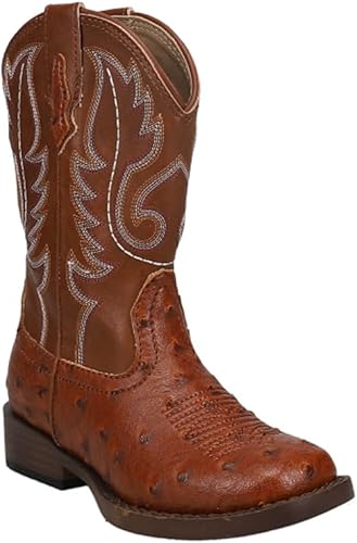 Miniatura 2 de Roper Bota occidental de avestruz sintética con punta cuadrada, Marrón