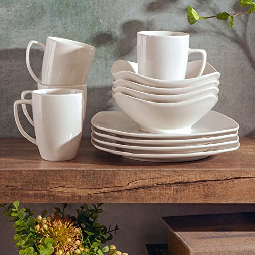 Image of Gibson Home Amelia Court Porcelain Chip and Scratch Resistant Dinnerware set, Service for 4 (12pcs), White (Soft Square)
