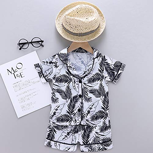 Toddler Girl Boy Silk Summer 𝐏ajamas Dinosaur Button Down T-Shirt Tops Shorts Satin 𝐏js Set Cute (White, 1-2 Years)2
