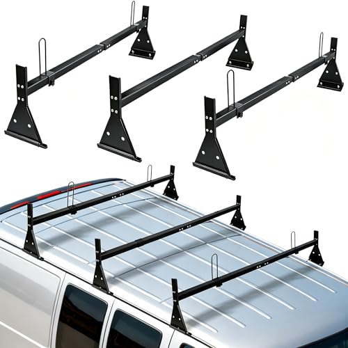 hightall Universal Van Ladder Rack Adjustable Length 57-70 with Cargo Stoppers Compatible with Chevy Express 1500 2500 3500 Ford Econoline GMC Savana Fullsize with Rain Gutter