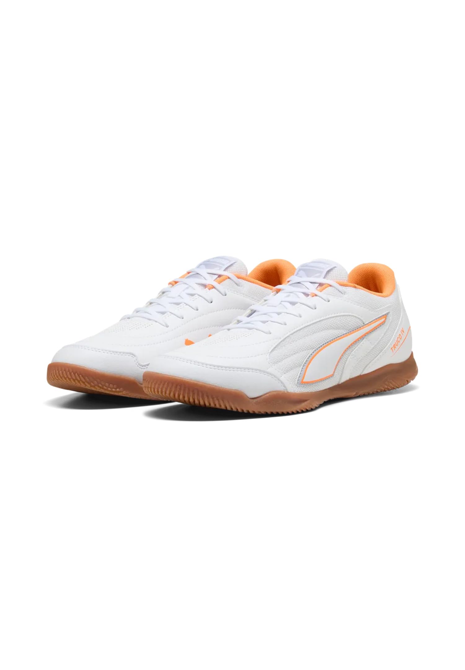 PUMA Unisex TRUCO IV Soccer Shoe, White-Orange Glow-Vibrant Silver, 11.5 UK