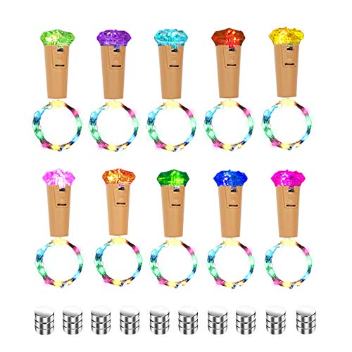 M.C.works 7 Color Flashing Wine Bottle Lights, Premium Cork Lights, 16 LEDs Diamond Shaped Cork Stopper Light Bottles DIY Mood Lights Decor, 55 in.(Pack of 10)