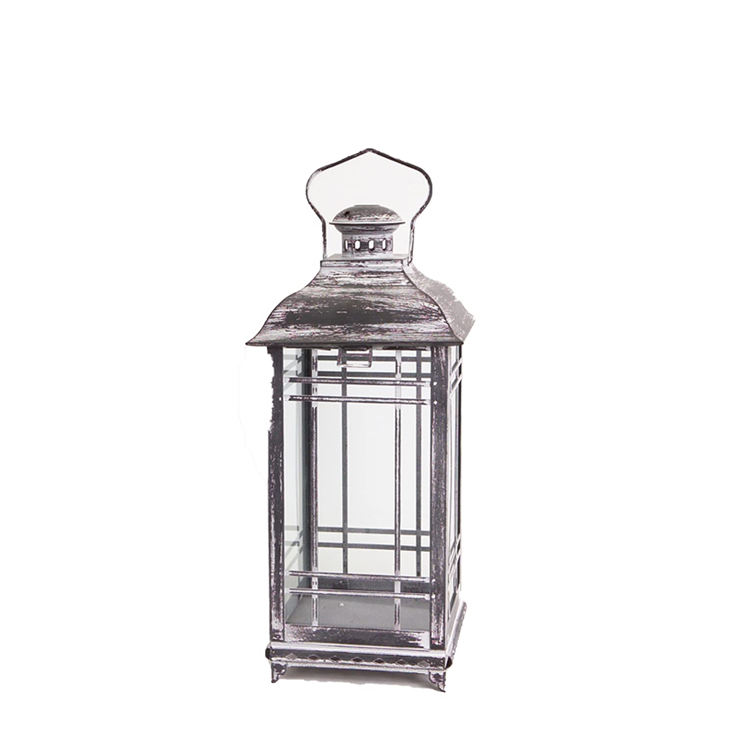 Zestaw 3 białych i grafitowych szarych lampionów świecowych w stylu misji - 35-38-50 cm - Melrose, szary i biały