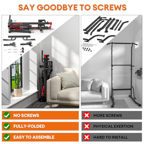 ONETWOFIT Foldable Power Tower Pull Up Bar Station Multi Function Adjustable Height Dip Station for Home Gym Workout Strength Training Fitness Equipment Pull Up Stand 360LBS