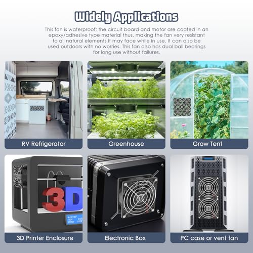 Ventilador de refrigeración IP67 impermeable de 80 × 25 mm, 12 V CC, 2 pines, 3000 RPM, sin escobillas, para nevera de RV, invernadero, armarios y ventilación DIY, paquete de 2 unidades miniatura 6
