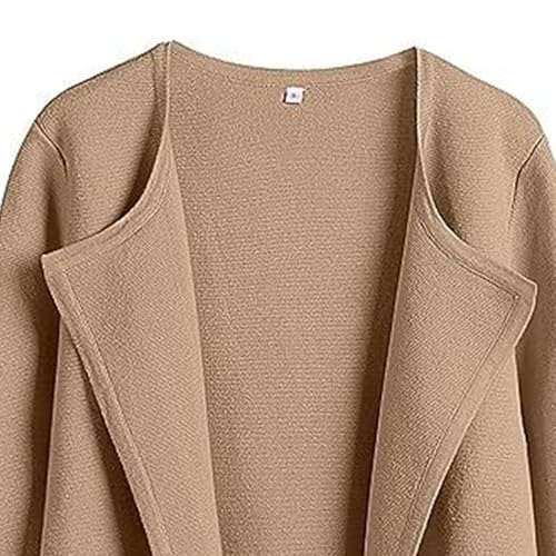Maiyifu-GJ Women's Fall Winter Wool Blend Pea Coats Mid-Long Trench Coat Overcoat Lightweight Open Front Cardigan Jackets3