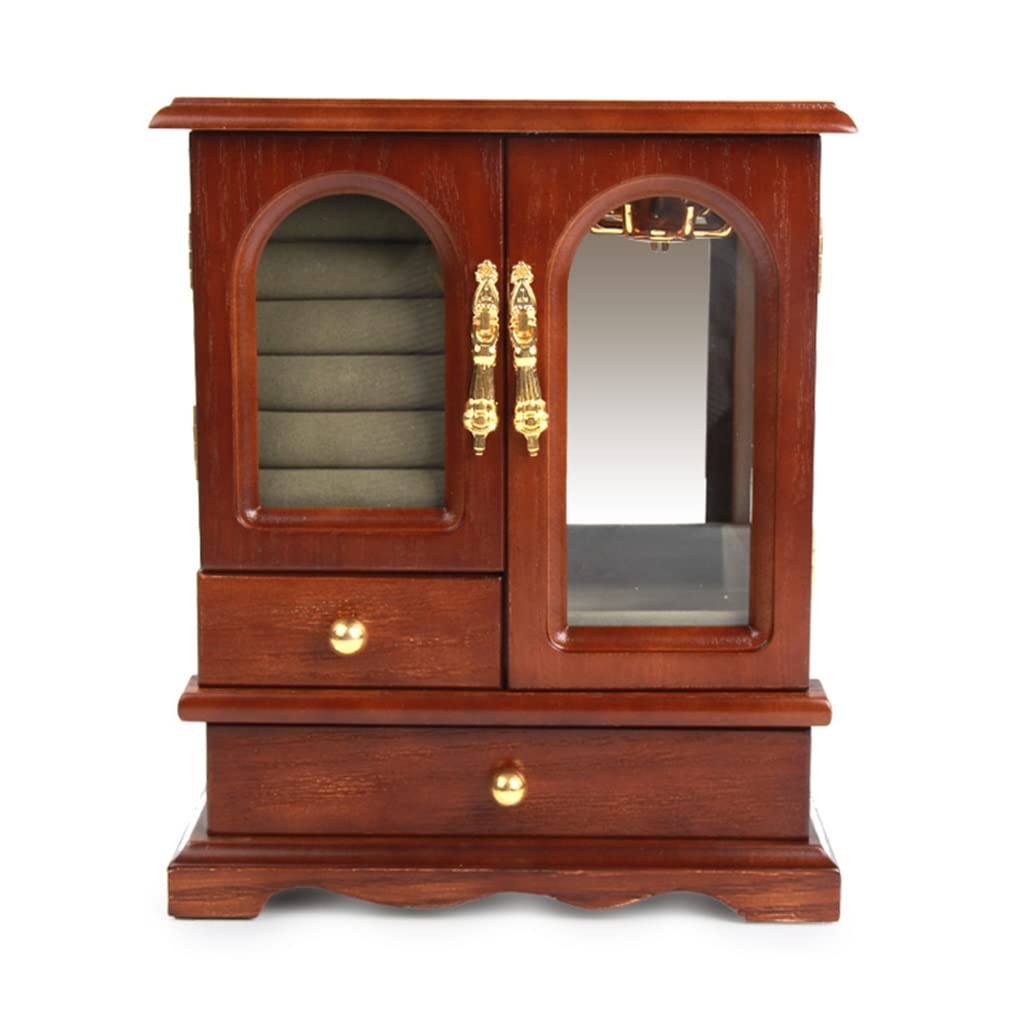 Boîte à bijoux en bois vintage avec 2 portes et rangements élégants