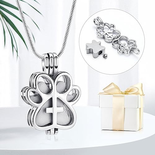 Pet Cremation Jewelry for Dog/Cat Paw Stainless Steel Memorial Locket Urn Necklace with Hollow Urn Cremation Jewelry for Ashes4