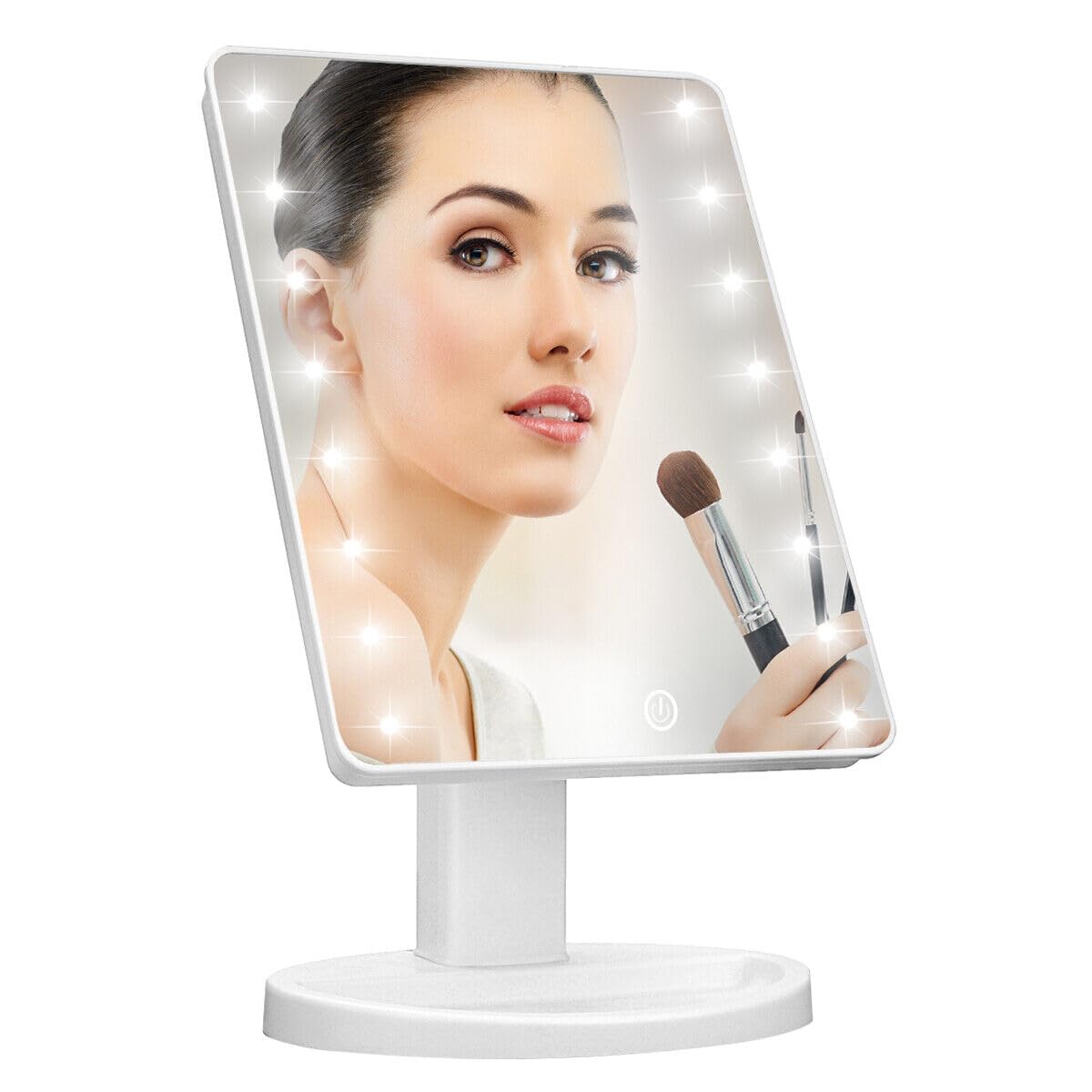 16 LED Touch Vanity Makeup Mirror – Portable Tabletop Cosmetic Light with Tray, 180° Swivel Rotation, Touch Control, White – UK Plug