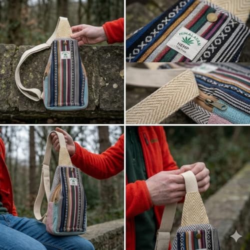 Image of Sling Bag for Men and Women, Multicolour Striped, Boho Style, with Zip Pockets