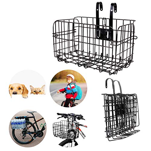 Folding Rear Bike Basket Detchable Front Bike Basket Rust Proof Wire Mesh Rear Bicycle Basket Mountain Bike Frame Basket Fold-Up Bike Cargo Rack #TOP3