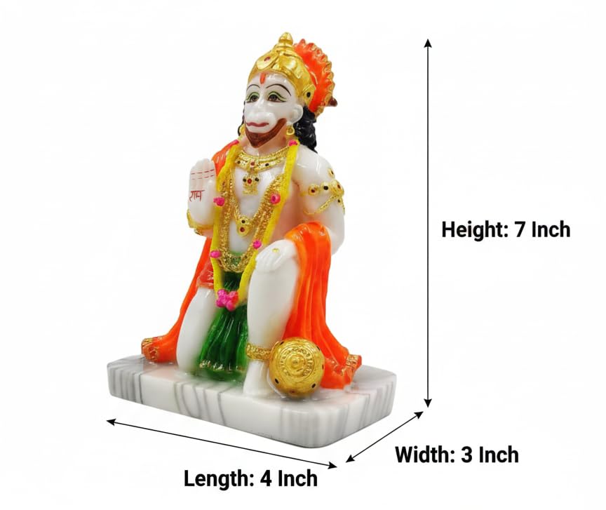 Image of Marble Dust Lord Hanuman Ji Murti Hanuman Bala ji Murti Statue Idol for Home Pooja Gifted Interrior Office Decor 7 Inches Height