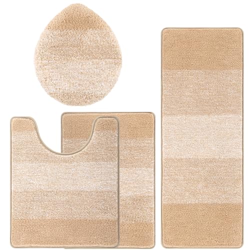 Bsmathom Bathroom Rugs Sets 4 Piece, Soft Absorbent Microfiber Bath Rugs with U-Shaped Contour Toilet Rug and Toilet Lid Cover, Thick Non-Slip Plush Shaggy Bath Mat Set,Beige by Bsmathom - Image 8