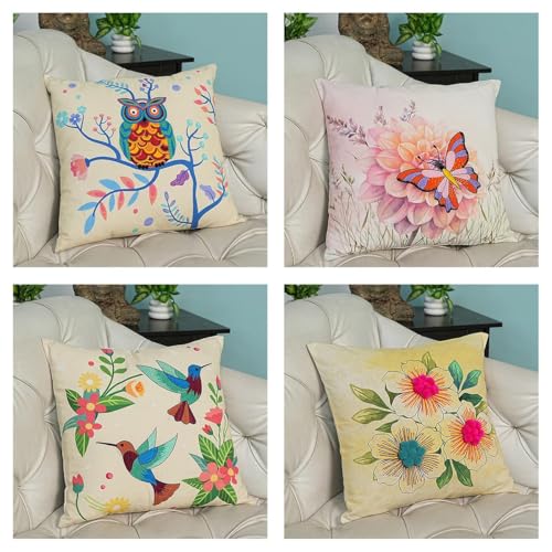 Image of picknMAKE Pack of 2 DIY Cushion Cover Hand Embroidery Kit for Beginners & Adults |Cross-Stitch Pillow Covers with Digitally Printed Designs, Pom-Poms & All Materials Included | 16 inchx16 inch