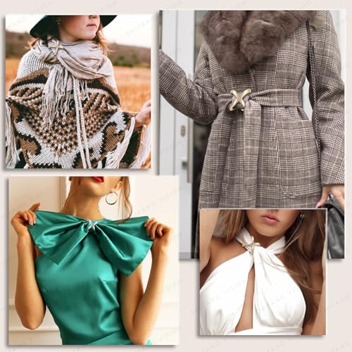 Image of SYWDUDUCLT Scarf Ring for Women's Shawl, Silk Neckerchief, Tshirt, Gold /Sivler, S /M /L, 2 Pcs
