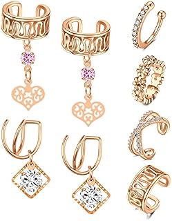 D.Bella 8Pcs Ear Cuff Pack Stainless Steel Helix Cartilage Clip On Wrap Earrings Fake Earrings Clip On Cartilage Non Pierced Cuff Earring Adjustable Set