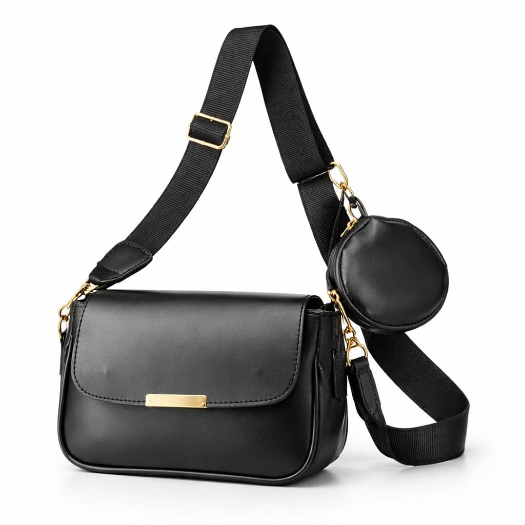 Black Crossbody Bag with Coin Pouch, Premium Build, Gold-Tone Hardware, Strong Strap, 23x14x4 cm-image-37