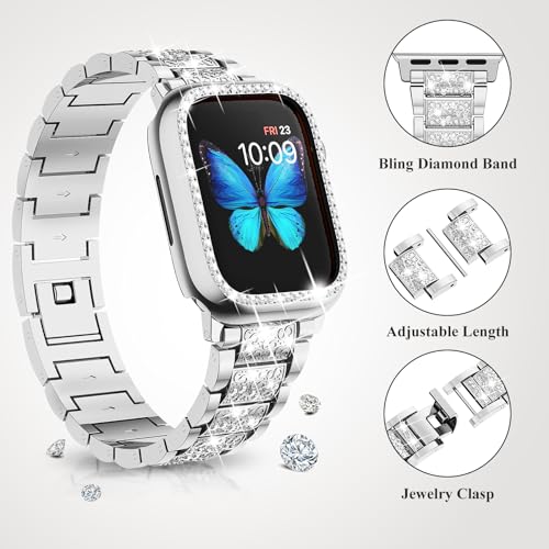 Image of SUPOIX for Apple Watch Band 41mm + Case, Bling Bands for Women (Silver) | Shiny Metal Bands & 2 Pack Protective Cover Cases for iWatch Series 9 /8 /7 41mm
