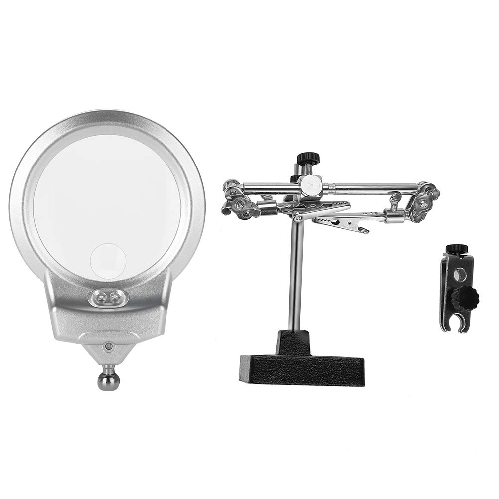 Loupe 5X avec lumière LED et clip en acier argenté pour soudure