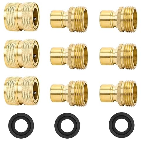 STYDDI Brass Full Flow Garden Hose Quick Connect Fittings, Full Port Solid Brass Outdoor Water Hose Quick Disconnect Connector Coupler with Male and Female - 6 Male and 3 Female Cover