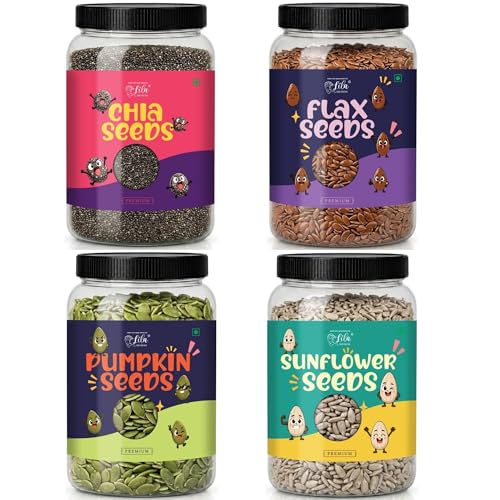 Image of LILA DRY FRUITS 4 Seeds Combo Pack Chia Pumpkin Sunflower Flax 200 g x 4 Seeds Mix Raw Super Seed Blend for Eating Weight Loss Diet Fiber Rich Healthy Snack Daily Nutrition