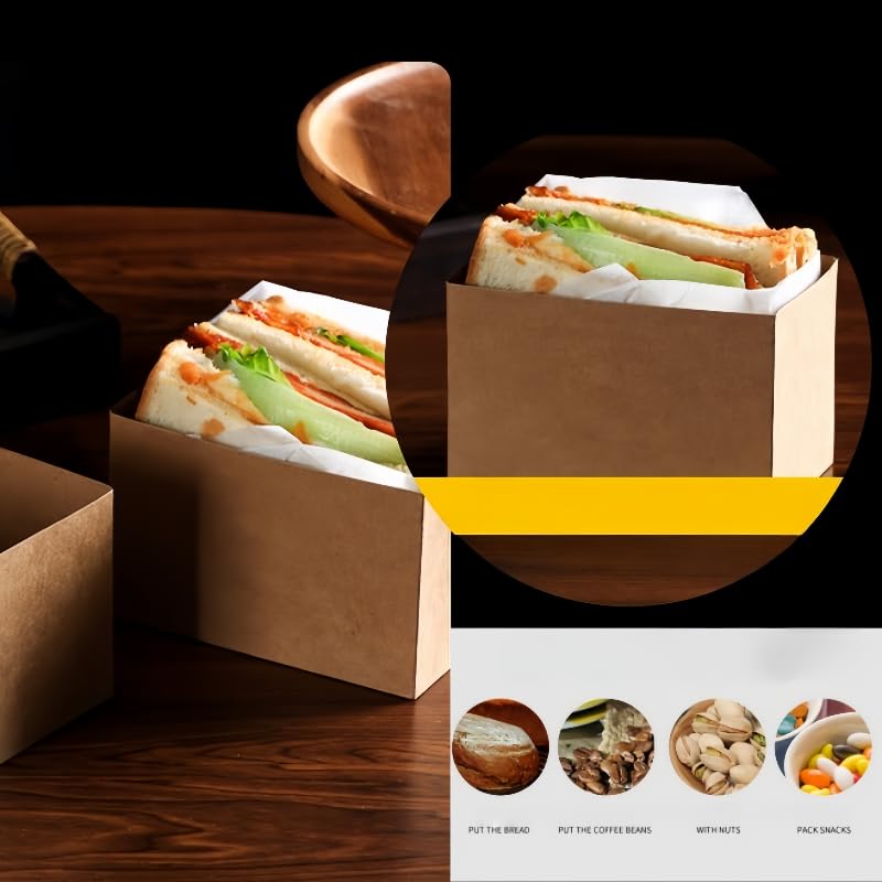 100x Kraft-Sandwichboxen Aus Naturpapier – 12x7x8 Cm, öl- & Wasserdicht, Für Toast, Donuts & Burger (Picknick & Party)
