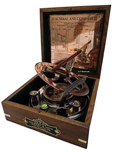 US HANDICRAFTS Antique Maritime Sundial Compass | Personalized Engraved Pocket Compass for Him, Copper & Brass Nautical Decor, Sailboat Gift, Vintage Maritime Collectible with Folding Design - Thumbnail 2