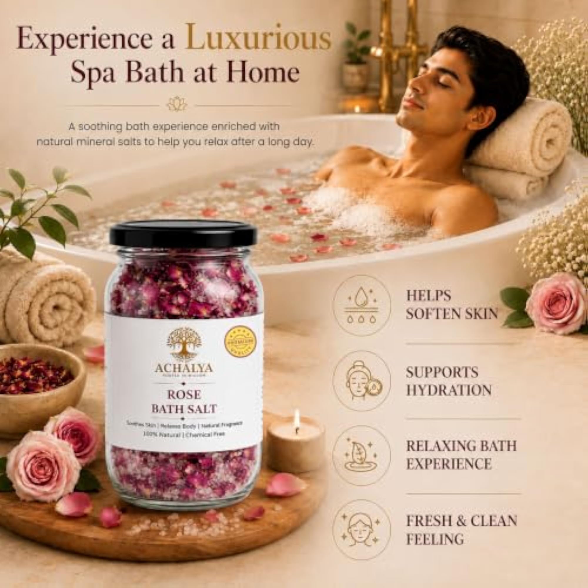 Ayurvedic Rose Bath Salt with Real Rose Petals