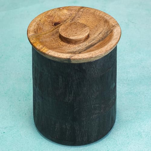 Image of Prakriti Acacia Wood Canister for Kitchen Organization | Tea Coffee Sugar Storage Jar | Natural Wooden Canister | 13.97 x 17.78 cm