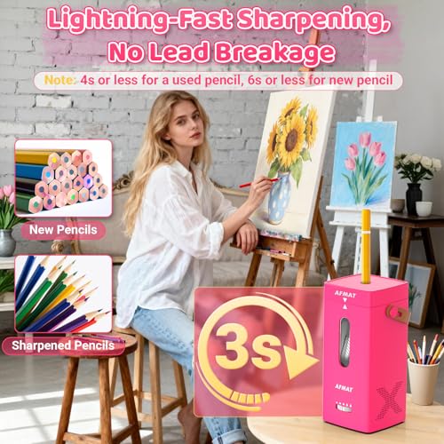 AFMAT Electric Pencil Sharpener, Fully Automatic Pencil Sharpener, Auto in & Out, Rechargeable Hands-Free Sharpeners for Jumbo & Colored Pencils (6.5-12mm), Portable for Home/Classroom/Office PSC6 — view 6