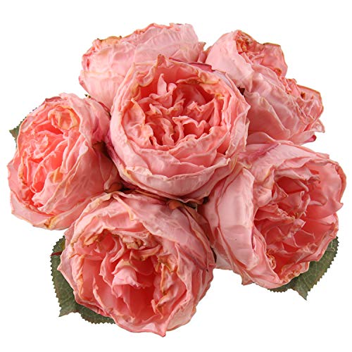 Burnt Real Touch Peony Artificial Flowers Cabbage Rose Fake Rose Flower Bouquets Silk Peonies Toss Bouquet for Home Wedding Decoration Faux Peony Flowers Fake Rose Bouquet Scorched Edges