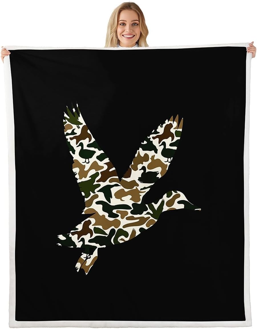 Feelyou Camo Mallard Duck Throw Blankets 90x90 Inches for Boys Teens Kids Wild Duck Hunting Camouflage Soft Cozy Fleece Blankets Hunter Rustic Farmhouse Cabin Fleece Flannel Throws Home Decor