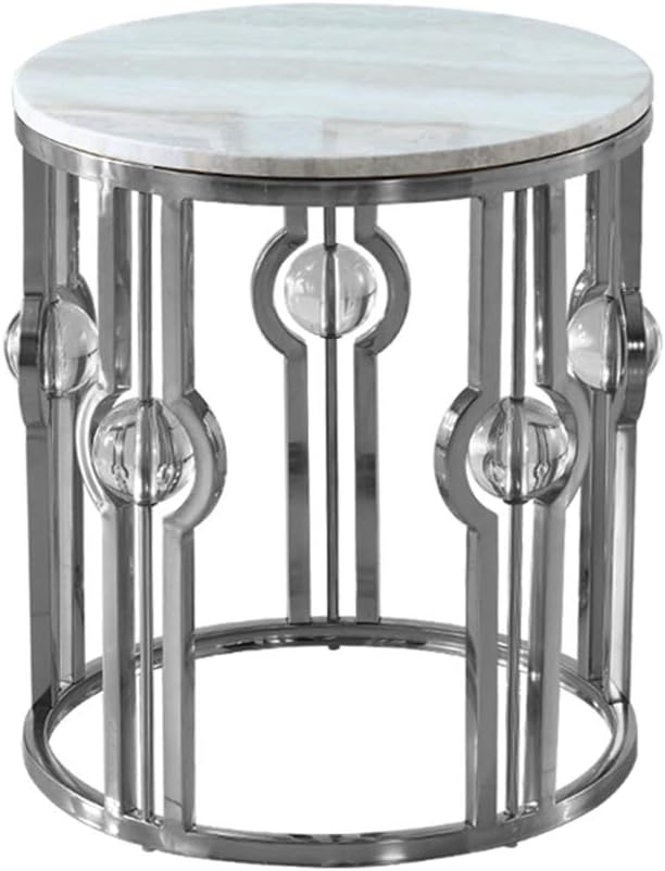 Gold-plated Crystal Sofa Side Table Modern Living Room Round Coffee Table Simple Home Corner Table Marble Balcony Small Coffee Table 50x52cm (color : Silver)