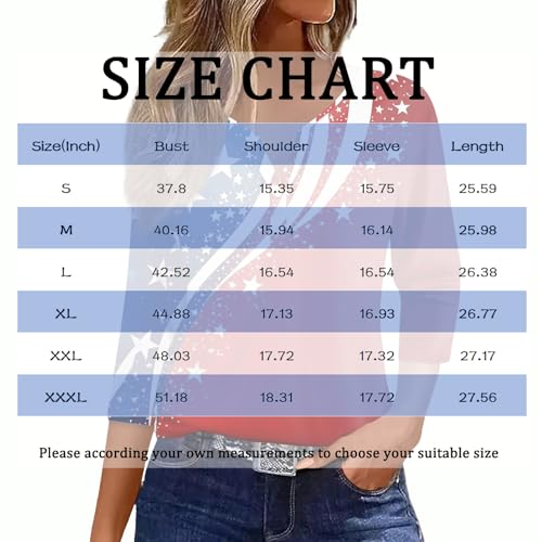 Image of 4th of July Shirts Women 3 /4 Length Sleeve Womens Tops Henley Neck Casual Patriotic T Shirts