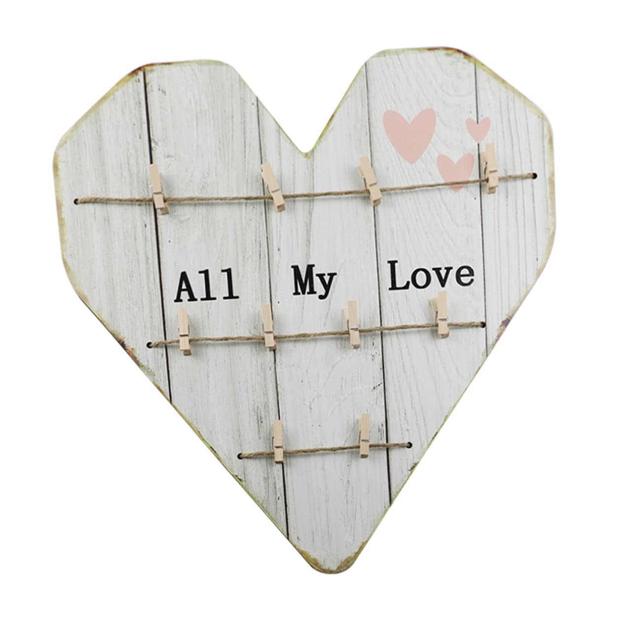 MAGICLULU Decorazione da Parete a Forma di Cuore in Legno Rustico per Foto, Clip Portafoto, per Matrimonio e Casa Nuova