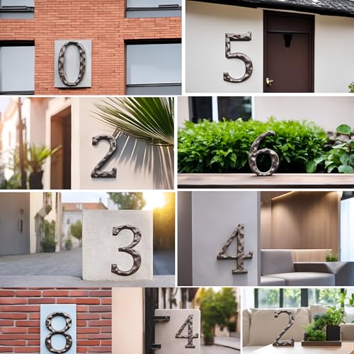 5 Inch House Numbers for Outside-Cast Iron Metal Home Address Number/Heavy Duty & Sturdy Unique Hammered Look/Number 5 - Thumbnail 4