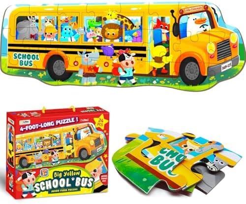 Extra-Large School Bus Floor Puzzle for Kids – 4-Foot-Long Jumbo Jigsaw for Ages 3-8 | Perfect for Toddlers, Preschoolers, and Children’s Educational Play | Ideal Gift for Boys and Girls