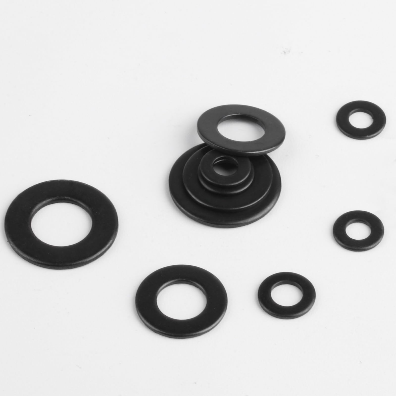 Rondelle M6 Piatte x 12 mm, Assortimento di Rondelle Alzaporta in Acciaio al Carbonio, Guarnizioni Distanziali Nere per Viti Barra Filettata