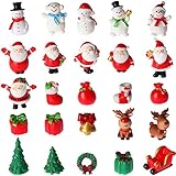 Ioffersuper 25Pcs Christmas Miniature Figurines Snowman Santa Claus Red Hat Socks Gift Christmas Tree Bell Resin Ornaments for Garden Miniature Scenes Micro Landscape DIY Christmas Crafts