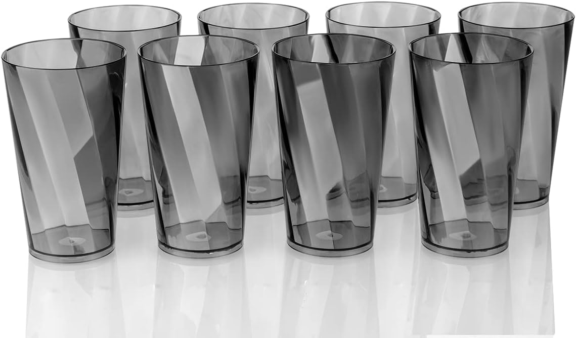 NexiumTwisted Pattern Plastic Water Glasses ( Set of 8,Smoke Black,300ml )