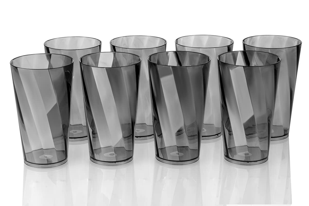 NexiumTwisted Pattern Plastic Water Glasses ( Set of 8,Smoke Black,300ml )